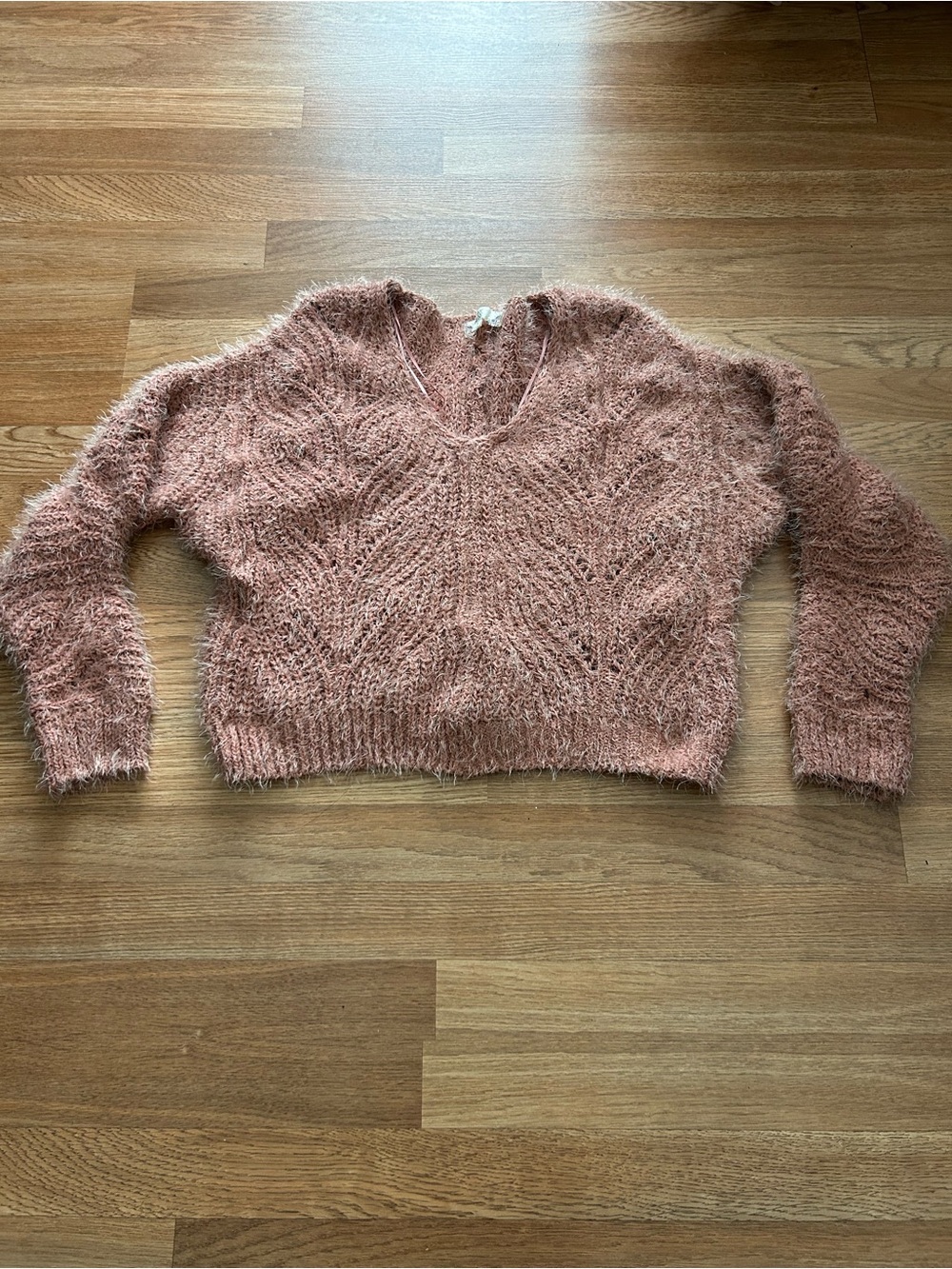 Pink Rose Dusty Pink Fuzzy V-Neck Sweater size medium